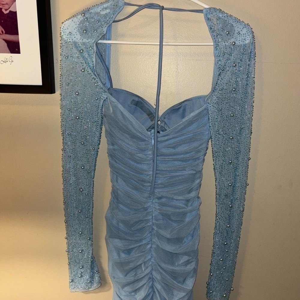 Oh Polly ST. GERMAIN Embellished Long Sleeve Mini Dress in Blue - US 6 - Picture 10 of 12